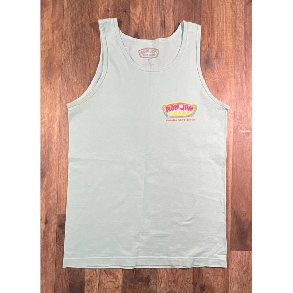 Ron Jon Surf Shop Neon Tank Top Small Aqua Blue Panama City Beach Logo Graphic .